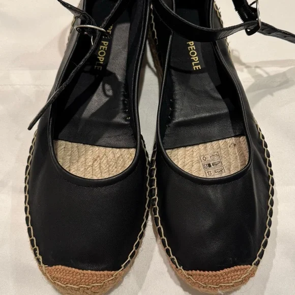 Free People Mason Espadrille Ballet Flats Black Leather Ankle Strap Size US 8.5 - Picture 1 of 10